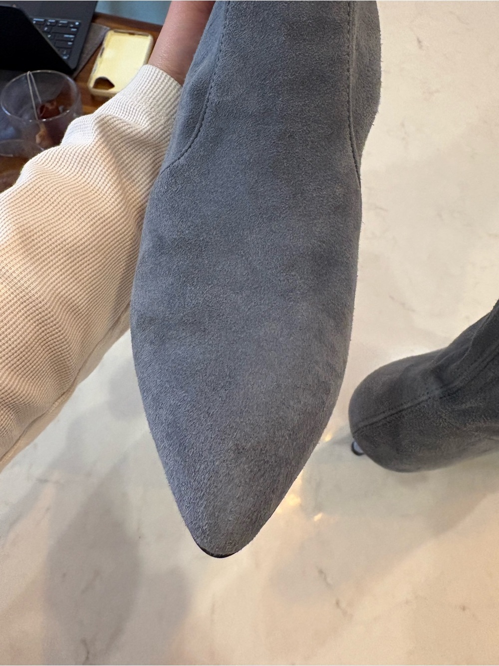 Stuart Weitzman storm blue Suede 4 inch heel Pointed-Toe Ankle sock Bootie 7 - Picture 9 of 16
